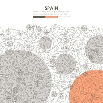 Spain Doodle Website Template Design Stock Illustration