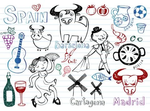 Spain doodles collection Stock Illustration