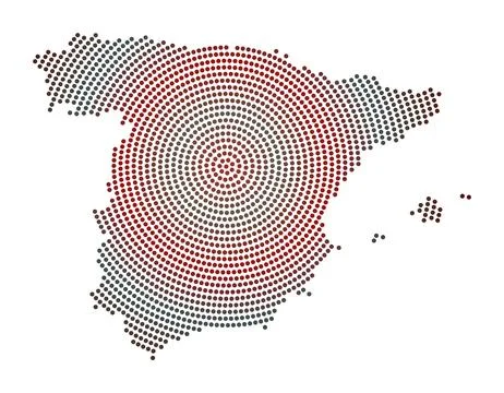 Spain dotted map. Digital style shape of Spain. Tech icon of the country wi.. Stock Illustration