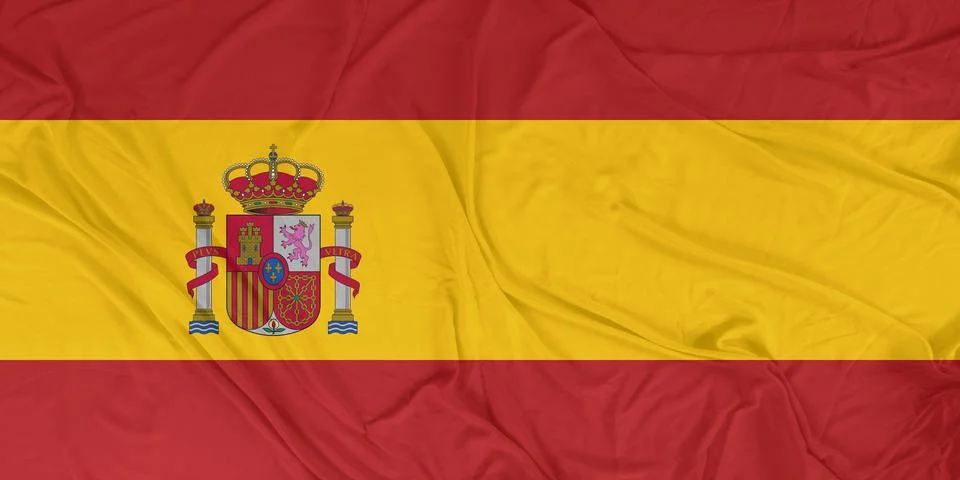 Spain Dynamic Flag Motion with Intense Wind Waves Stock Photos