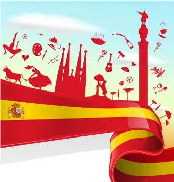 Spain Element on Flag with sky background Stockillustratie