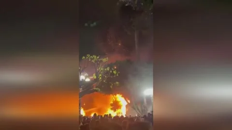 Spain: Fire Breaks Out During Fallas Festival Finale In Spain As Crowd Fl... Stock Footage 331331290