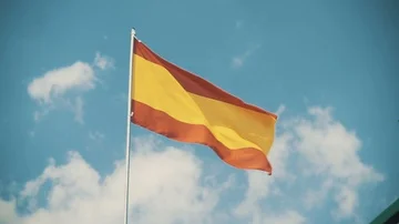 Spain flag 50% slow motion, sky background Video stock 86090373