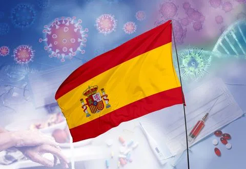 Spain Flag and corona virus and their prevention. Stock Photos