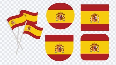 Spain flag and emblem vector collection.Wavy flag and icon set for design.V.. Illustrazione stock