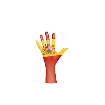 Spain flag and hand on white background. Vector illustration Stock Illustration
