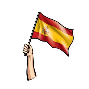 Spain flag and hand on white background. Vector illustration Stock Illustration