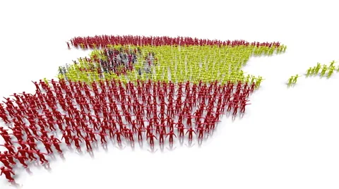 Spain flag and map made out of people Video stock 48343613