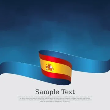 Spain flag background. Spain flag and wavy ribbons on blue white background Stock Illustration