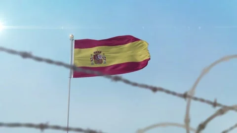 Spain flag behind border Stock-Footage 137438317
