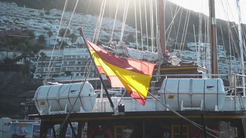 Spain Flag on Boat Stock Footage 121858320