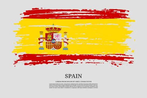 Spain flag with brush stroke effect and information text poster, vector 스톡 일러스트
