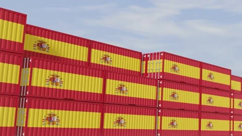 Spain flag containers are located at the container terminal. Stock Footage 155459614