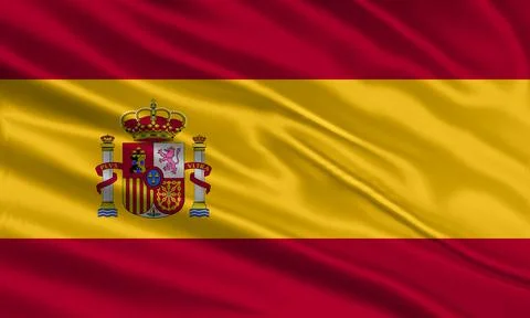 Spain flag design. Waving Spanish flag made of satin or silk fabric. Stock Illustration
