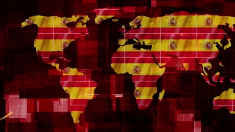 Spain flag earth map glowing technology motion news background Stock Footage 264635589