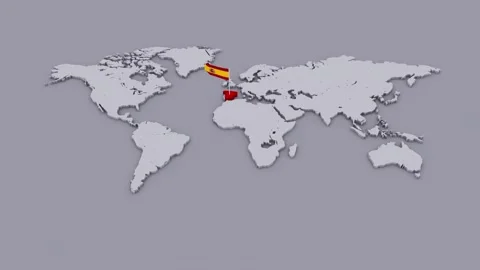 Spain Flag on Extruded World Map Stock Footage 346314757