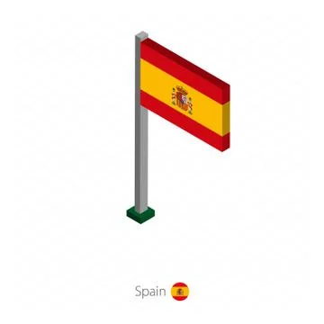 Spain Flag on Flagpole in Isometric dimension. Stock Illustration