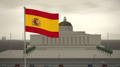Spain Flag Flying Over Courthouse Colonnade And Dome seamless loop Stock Footage 344965850