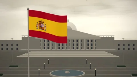 Spain Flag Flying Over State Capitol Government Building seamless loop Vídeo Stock 344782825