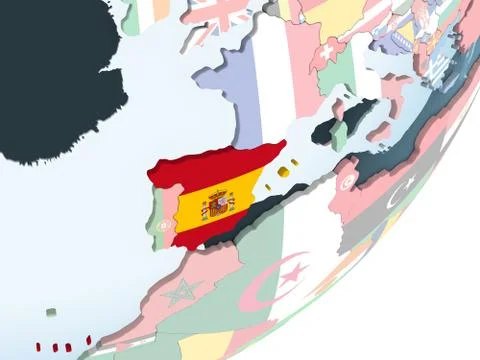 Spain with flag on globe Illustrazione stock