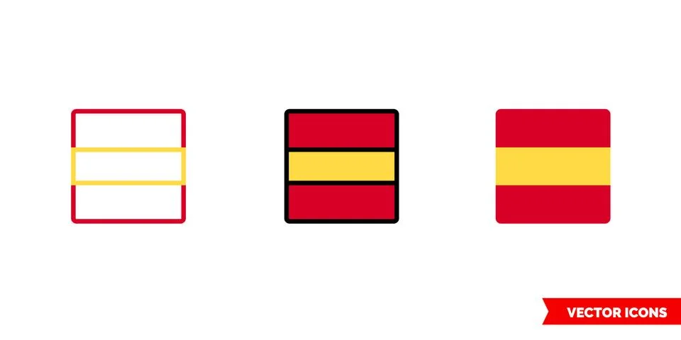 Spain flag icon of 3 types. Isolated vector sign symbol. Stock Illustration