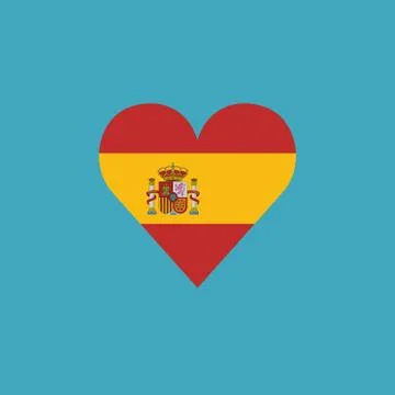 Spain flag icon in a heart shape in flat design Stock Illustration
