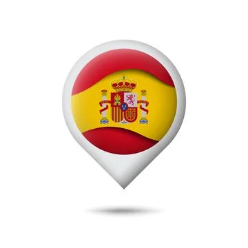 Spain flag icon in the shape of pointer, map marker. Spanish flag. Vector icon Stock Illustration