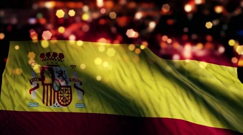 Spain Flag Light Night Bokeh Abstract Loop Animation 4K Stock Footage 47671884