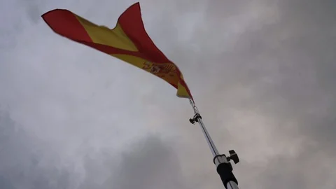 Spain Flag Low angle and Standard angle blowing in wind Stock Footage 122174190