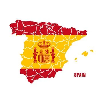 Spain Flag Map with Provinces and Coat of Arms Stock Illustration
