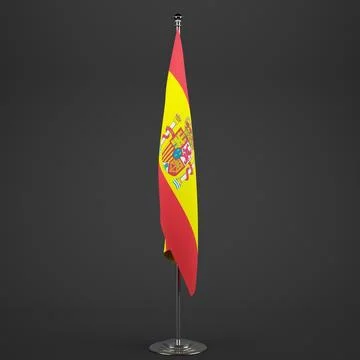 Spain Flag Pole 3D Model