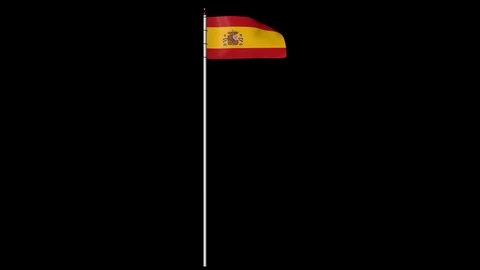 Spain Flag on Pole with alpha channel 库存影片 87264924