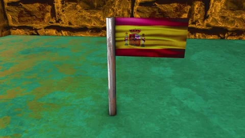 Spain Flag Post - Orbiting Shot Stock Footage 271047308