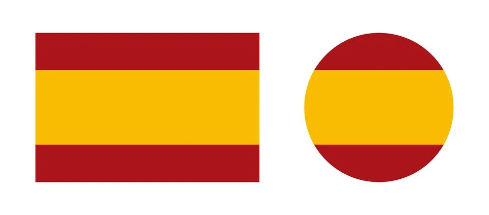 Spain flag rectangle, circle icons. Spain civil flag, ensign. Flag of Spain Illustrazione stock
