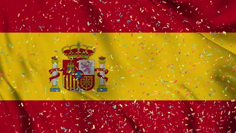 Spain flag seamless animation with paper confetti Stock Footage 223345192