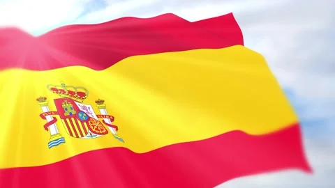 Spain Flag Seamless Loop 4k 60fps on Sky Background Stock Footage 340620918