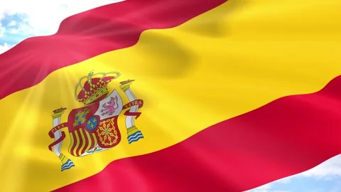 Spain Flag Seamless Loop 4k 60fps on Sky Background Stock Footage 341552272