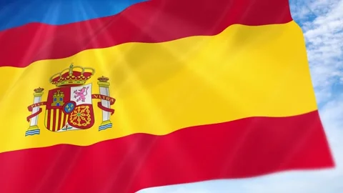 Spain Flag Seamless Loop 4k 60fps on Sky Background Stock Footage 341678230