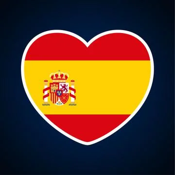 Spain flag in a shape of heart. Icon flat heart symbol of love on the backgro Stock Illustration