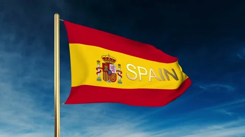 Spain flag slider style with title. Waving in the wind with cloud background Stock-Footage 47984000