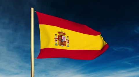 Spain flag slider style. Waving in the wind with cloud background animation Stock Footage 47984142