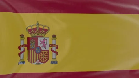 Spain flag in slow motion animation waving in the wind realistic Stock Footage 142996635