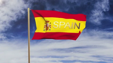 Spain flag with title waving in the wind. Looping sun rises style.  Animation Stock Footage 47984284