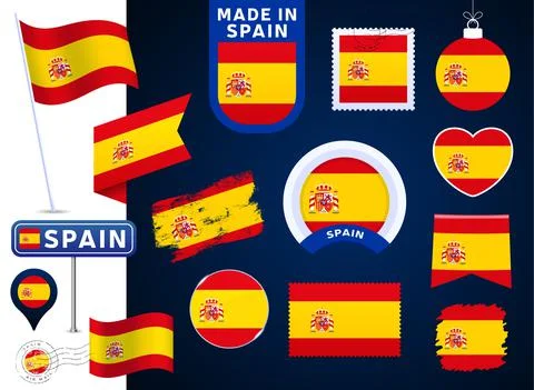 Spain flag vector collection. big set of national flag design elements in dif イラスト素材