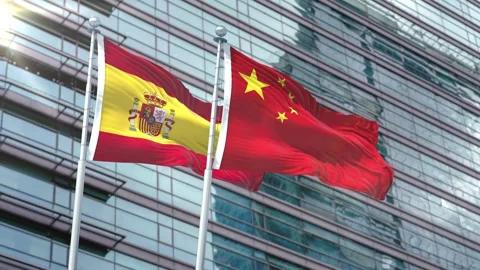 Spain Flag VS Flag of China Stock Footage 343382130