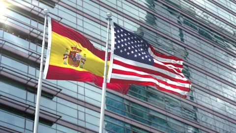 Spain Flag VS Flag of USA Stock Footage 343382239