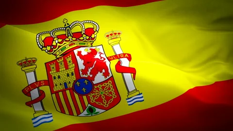 Spain Flag Wave Loop waving in wind Madrid. Realistic Spanish Flag Stock Footage 104865116
