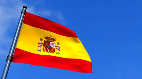 Spain Flag Waving On Blue Sky HD Stock Footage 38020691