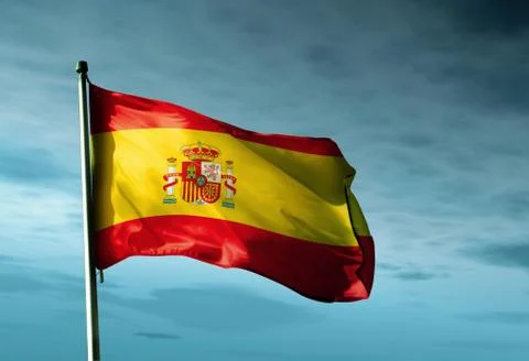Spain flag waving in the evening Stock Illustration