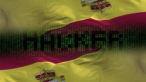 Spain flag - Waving flag on matrix binary code background Stock Footage 321420603